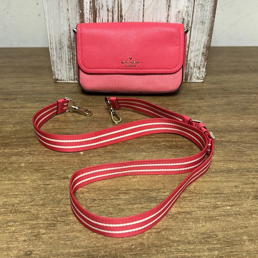 Kate spade nwot Rosie canvas flap crossbody pink white leather shoulder purse - Picture 14 of 14
